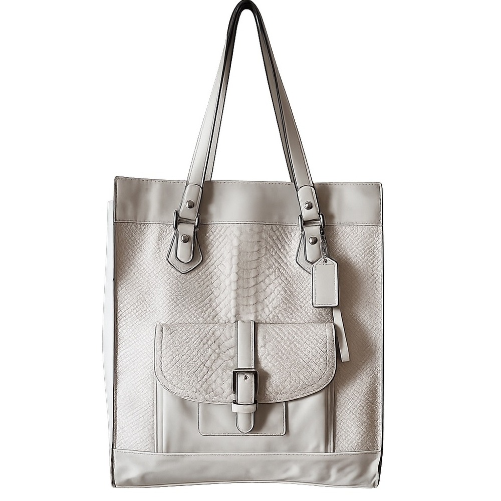 Coach Taylor Python Embossed Leather Tote Cream White Shoulder Bag F28723